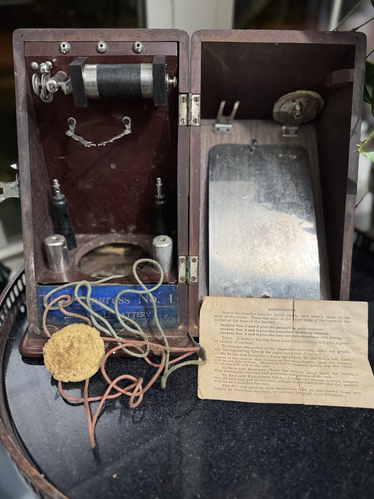 Antique Quack Medical Electrical Therapy Device in Wood Case w/ Directions