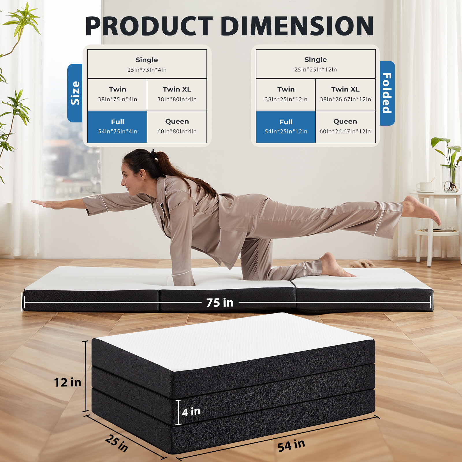 Tri-Fold Memory Foam Portable Folding Mattress Topper Bedroom Floor Bed Tri-Fold Memory Foam Portable Folding Mattress Topper Bedroom Floor Bed
