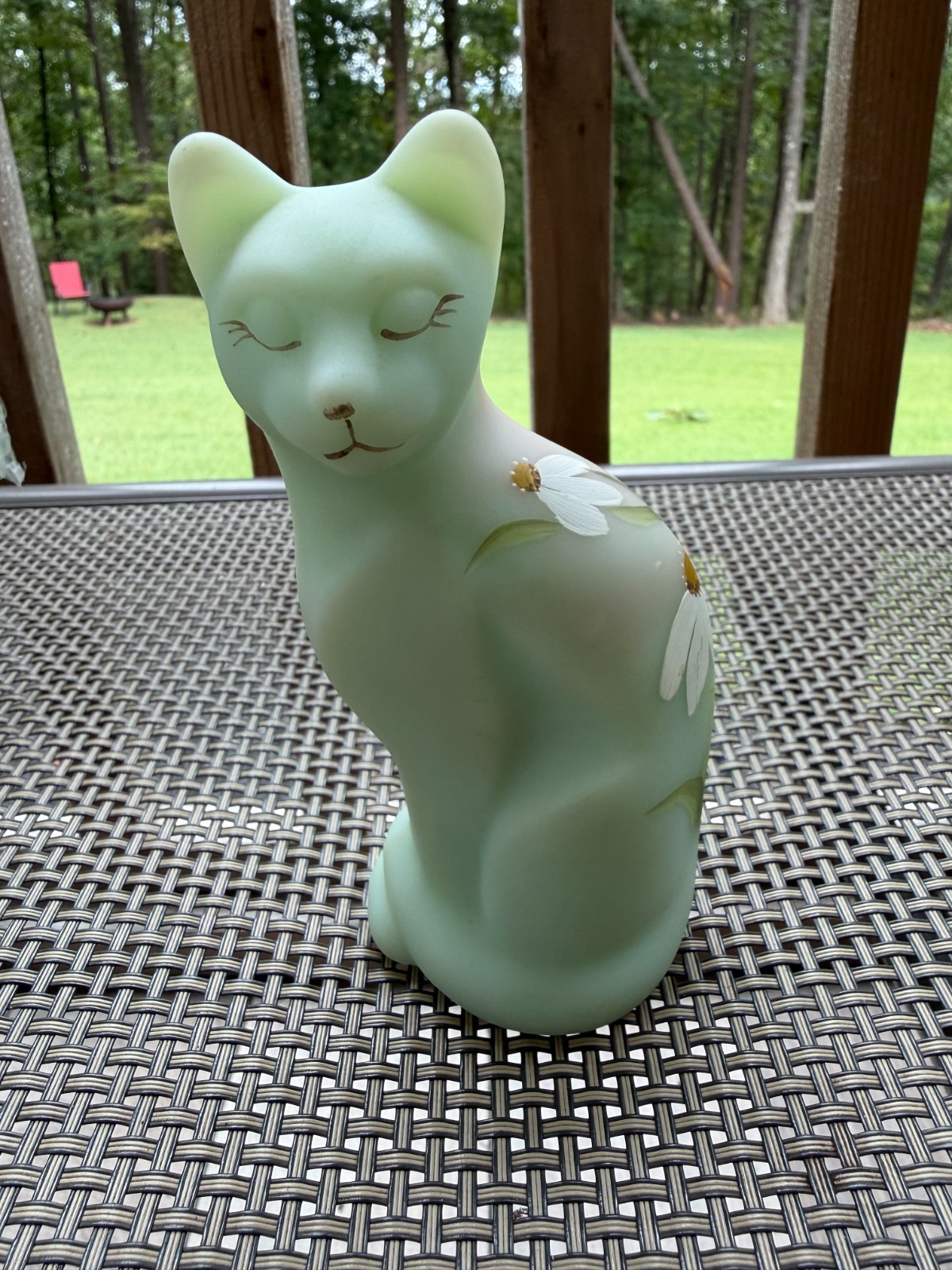 Vintage Fenton Lotus Mist Burmese satin glass cat w/ painted daisy 5in tall Vintage Fenton Lotus Mist Burmese satin glass cat w/ painted daisy 5in tall