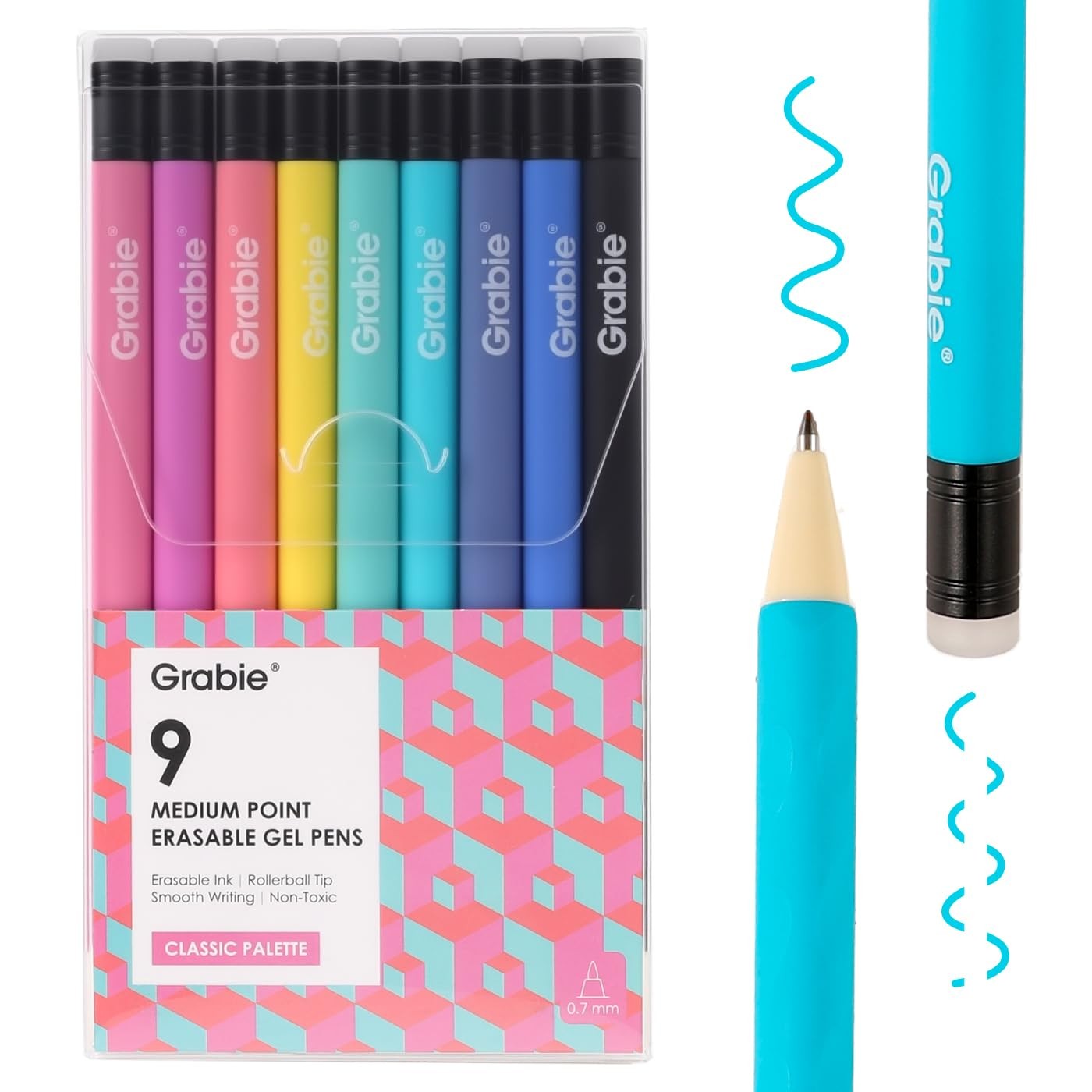 Grabie Erasable Gel Pens 0.7mm Medium Point Classic Colors 9 Pack Grabie Erasable Gel Pens 0.7mm Medium Point Classic Colors 9 Pack