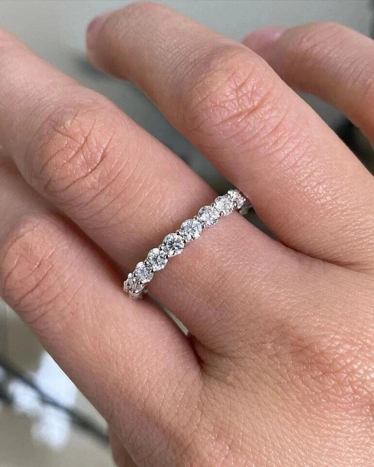 2.00Ct Round Cut Natural Diamond 14K White Gold Eternity Band Ring Size 6,7,8