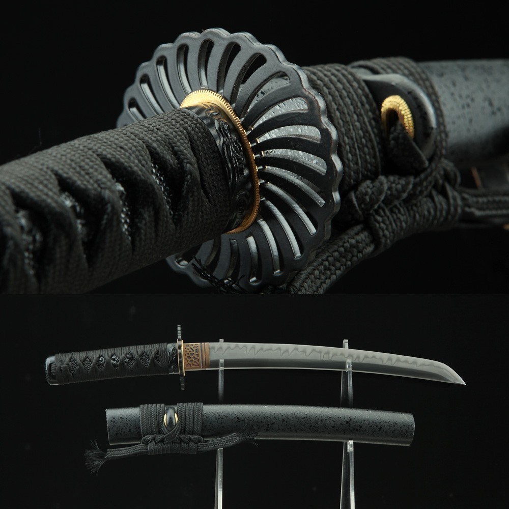 Black Tanto Sword Handmade Clay Tempered 1095 T10 Steel Japanese Katana Samurai Black Tanto Sword Handmade Clay Tempered 1095 T10 Steel Japanese Katana Samurai