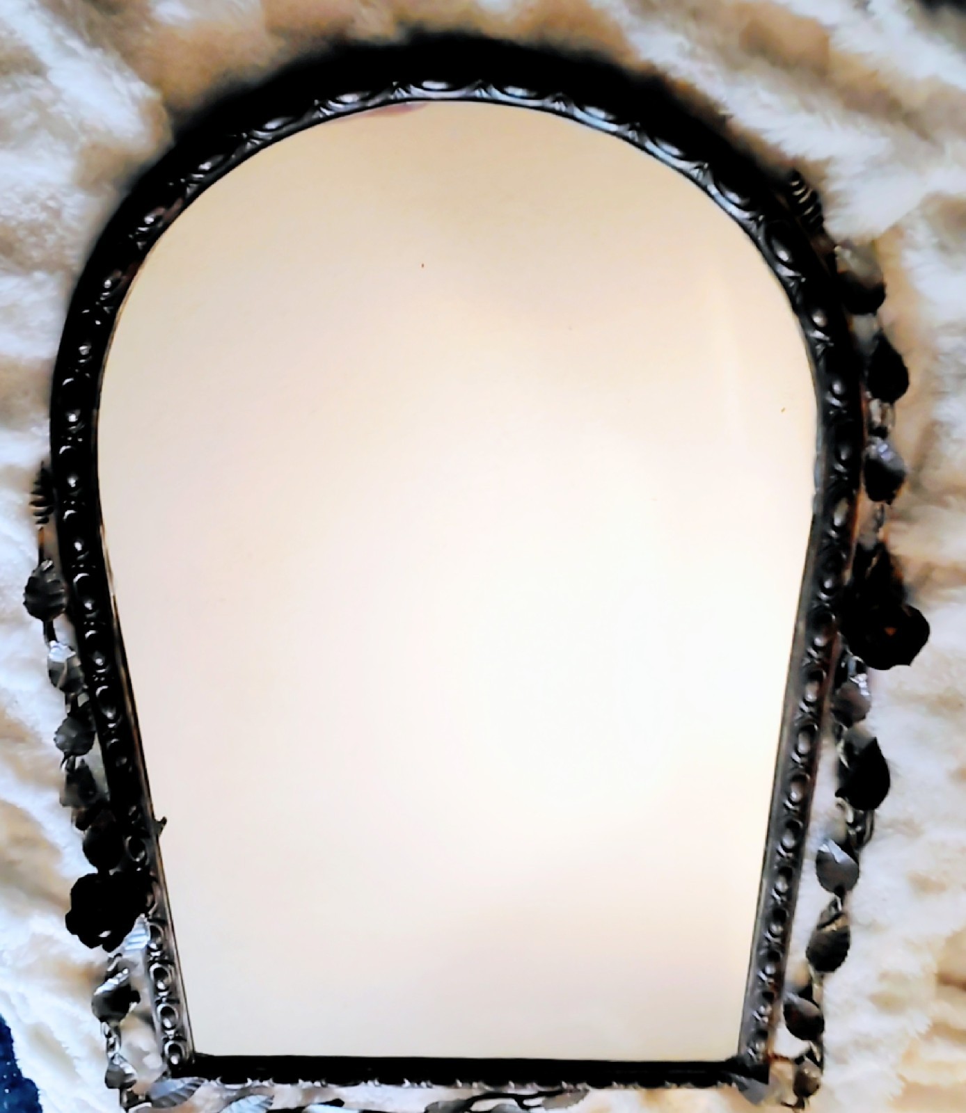 Vtg Italian Tole Wrought Iron Wall Mirror Rose Vine Leaf Art Nouveau 