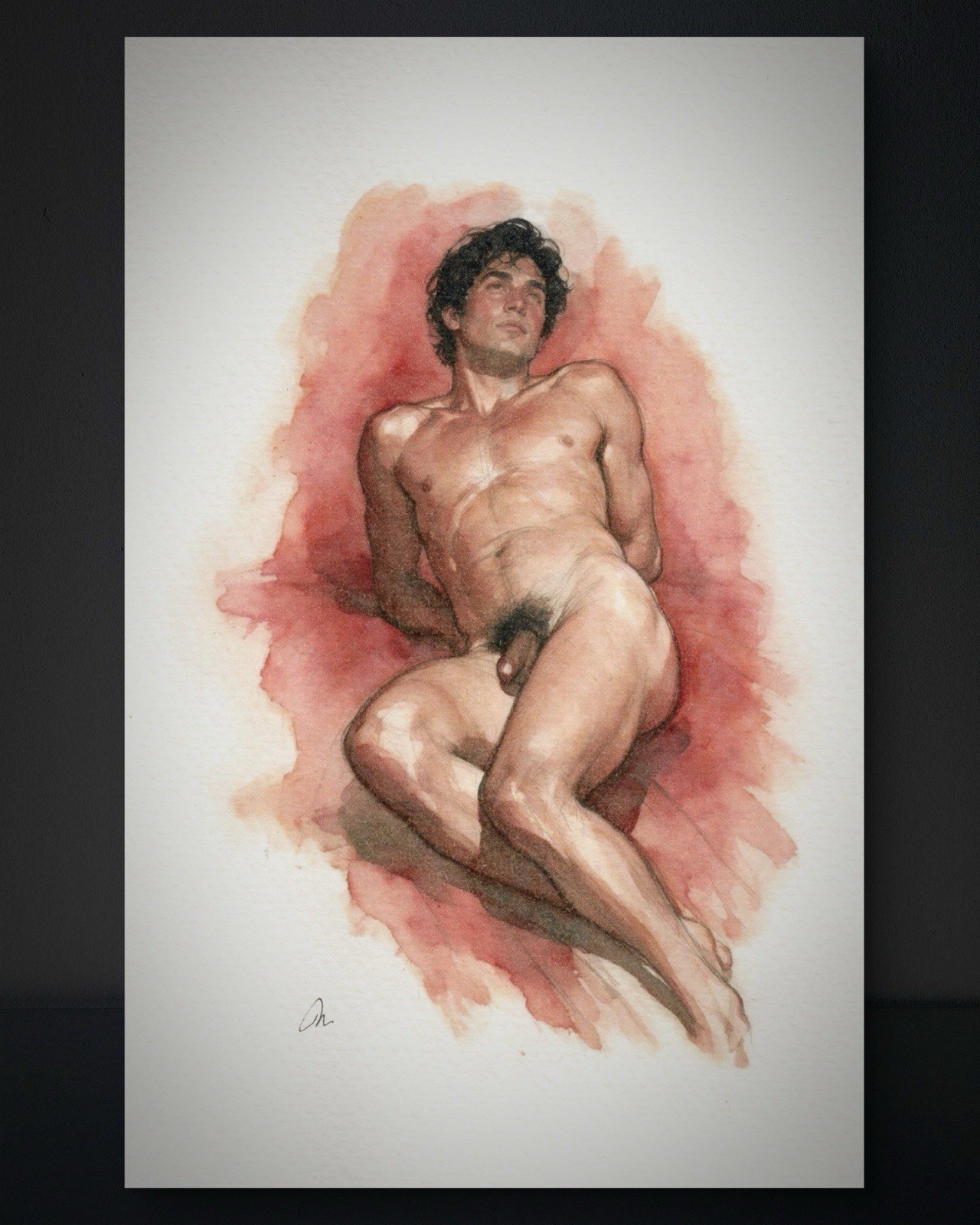 Original Watercolor Painting Male Figure Portrait Book Page  (5.5 × 8.5 inches)