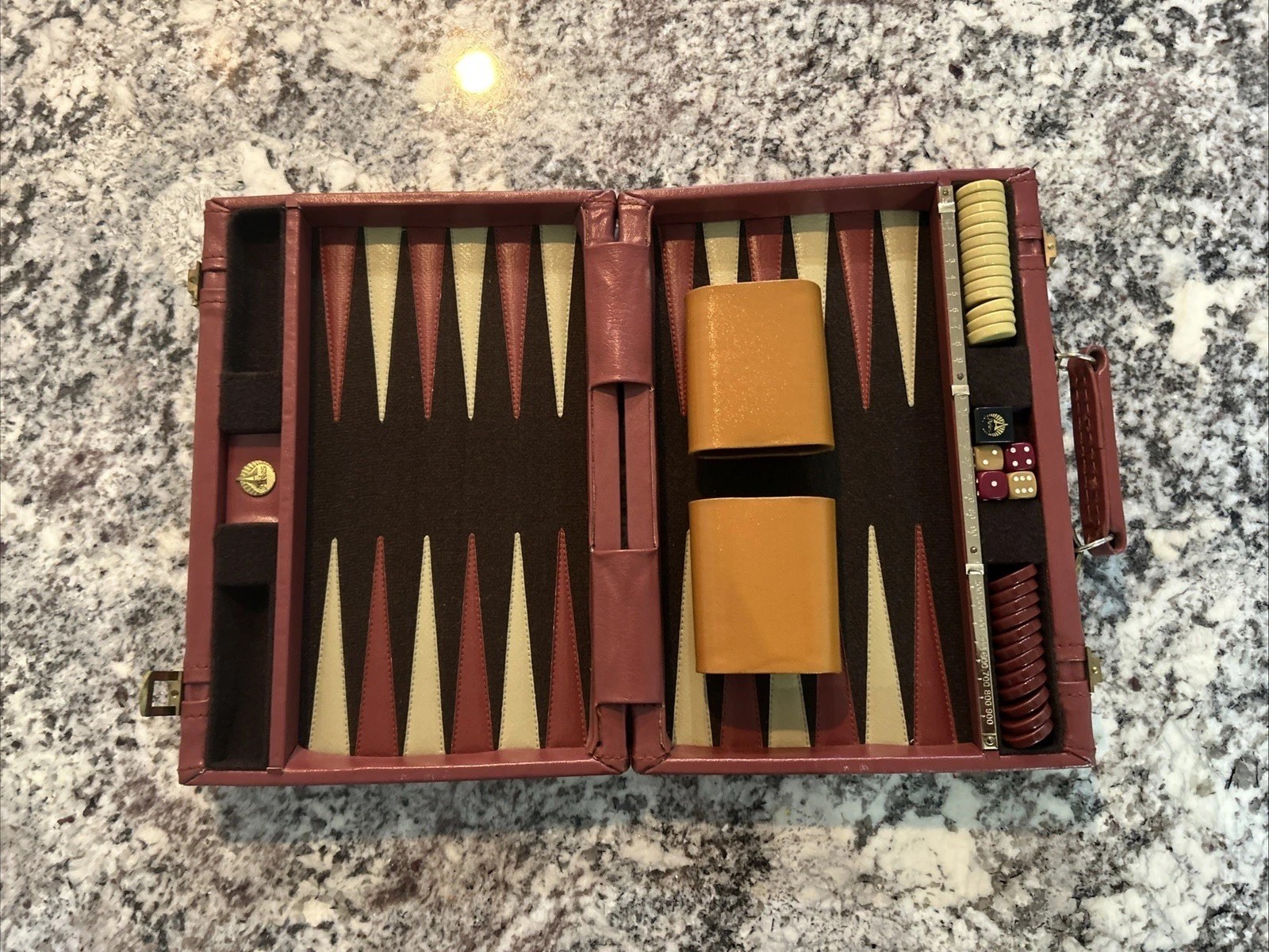 Aries Of Beverly Hills Vintage Red/Brown Velvet Leather Backgammon Game Set New Aries Of Beverly Hills Vintage Red/Brown Velvet Leather Backgammon Game Set New