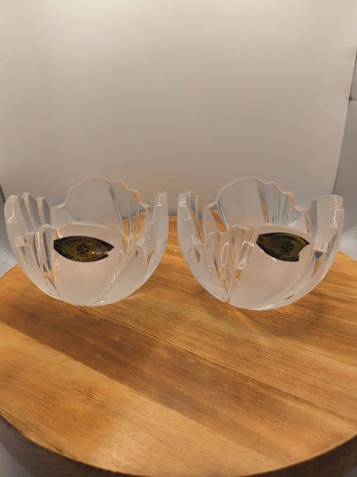 Pair.Vintage.Slovakia.Glass.1836.Frosted.Crystal.Lotus.Tulip.Petal.Bowls.Set