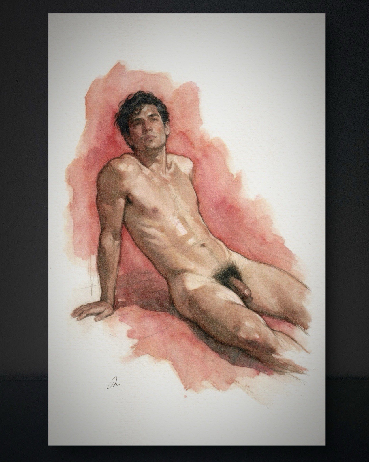 Original Watercolor Painting Male Figure Portrait Book Page  (5.5 × 8.5 inches)