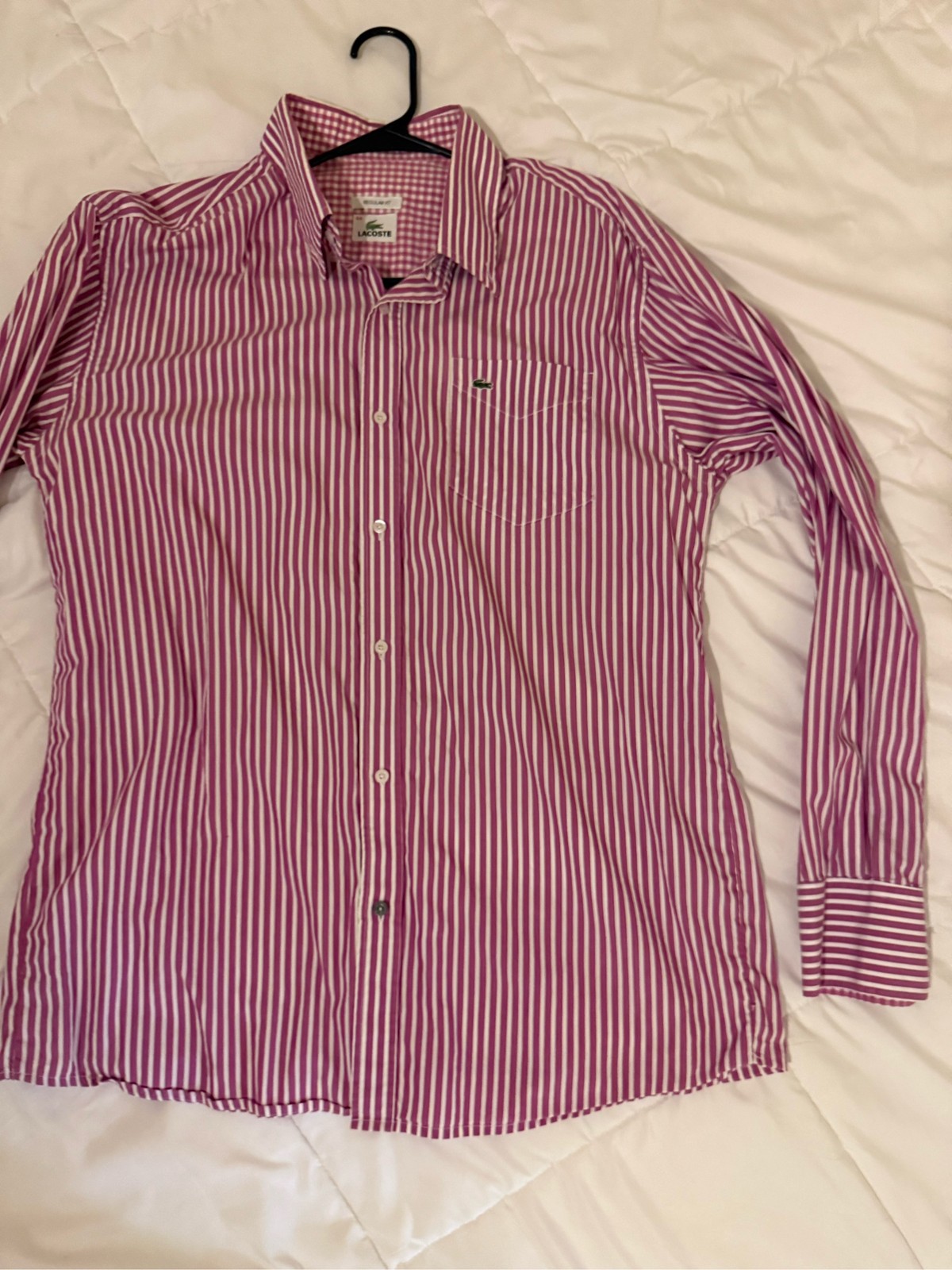 Lacoste Men\'s Purple White Striped Long Sleeve Button Down Shirt Size 44 or L Lacoste Men\'s Purple White Striped Long Sleeve Button Down Shirt Size 44 or L