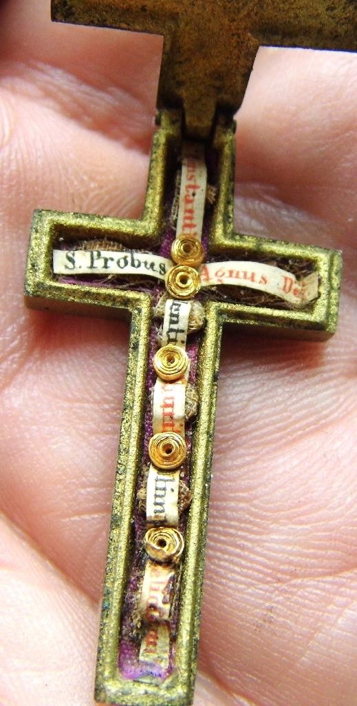 Antique Reliquary Pectoral Crucifix 7 Holy Relics St. Constantine, Lawrence
