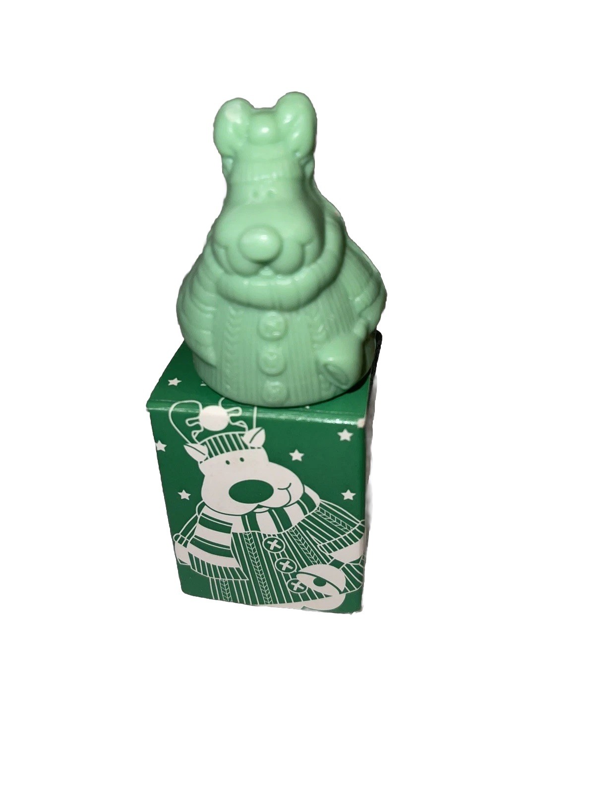 Cute Vintage NOS Avon Holiday Ornament Soap 1oz Reindeer Green 
