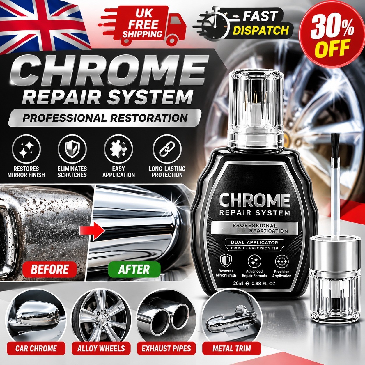Professional Chrome Repair Pen,Silver Spray Paint for Metal,for Curb Rash,Chrome Professional Chrome Repair Pen,Silver Spray Paint for Metal,for Curb Rash,Chrome