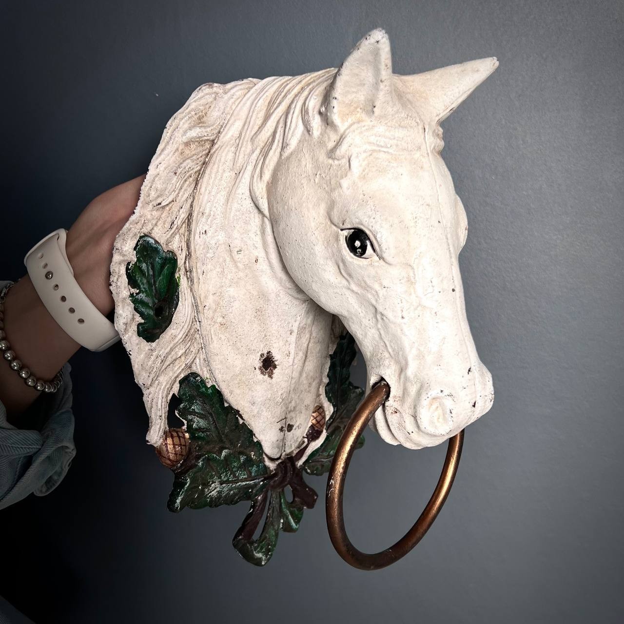 1970s Vintage Cast Iron Figure Horse Head Wall Decor Germany Hand Painted 3.5kg