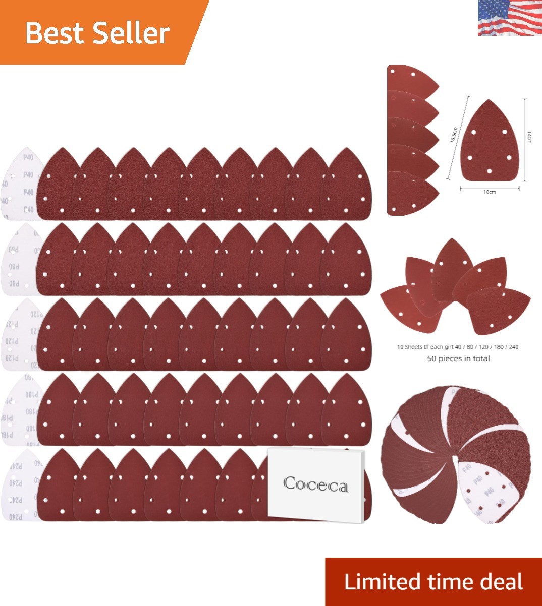 Professional Aluminum Oxide Sanding Pads, 50pcs in Multi-Grits for Versatile Use