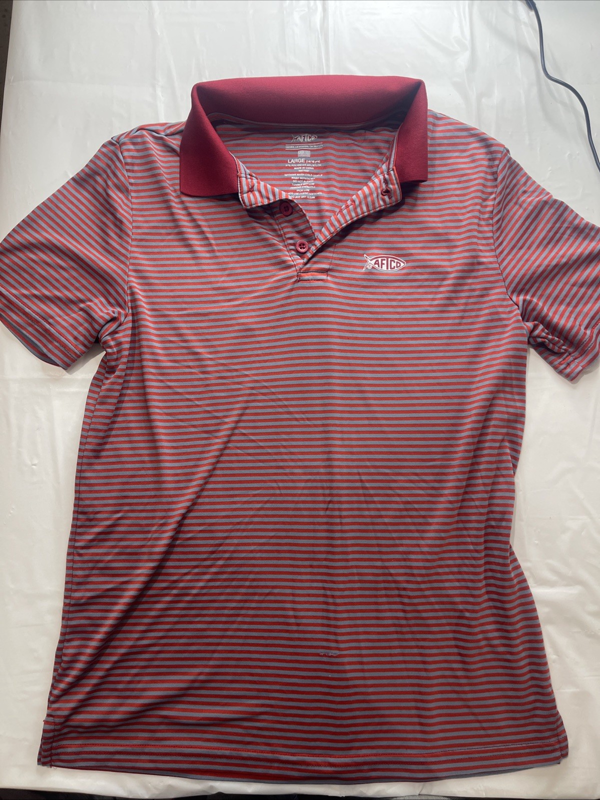 Aftco Polo Shirt Size Youth Large 14/16 Red And Gray Stripes Aftco Polo Shirt Size Youth Large 14/16 Red And Gray Stripes