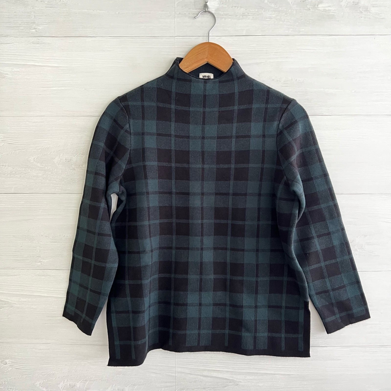 NWT Anne Klein Green Black Plaid Mock Neck Sweater Womens S $99 NWT Anne Klein Green Black Plaid Mock Neck Sweater Womens S $99