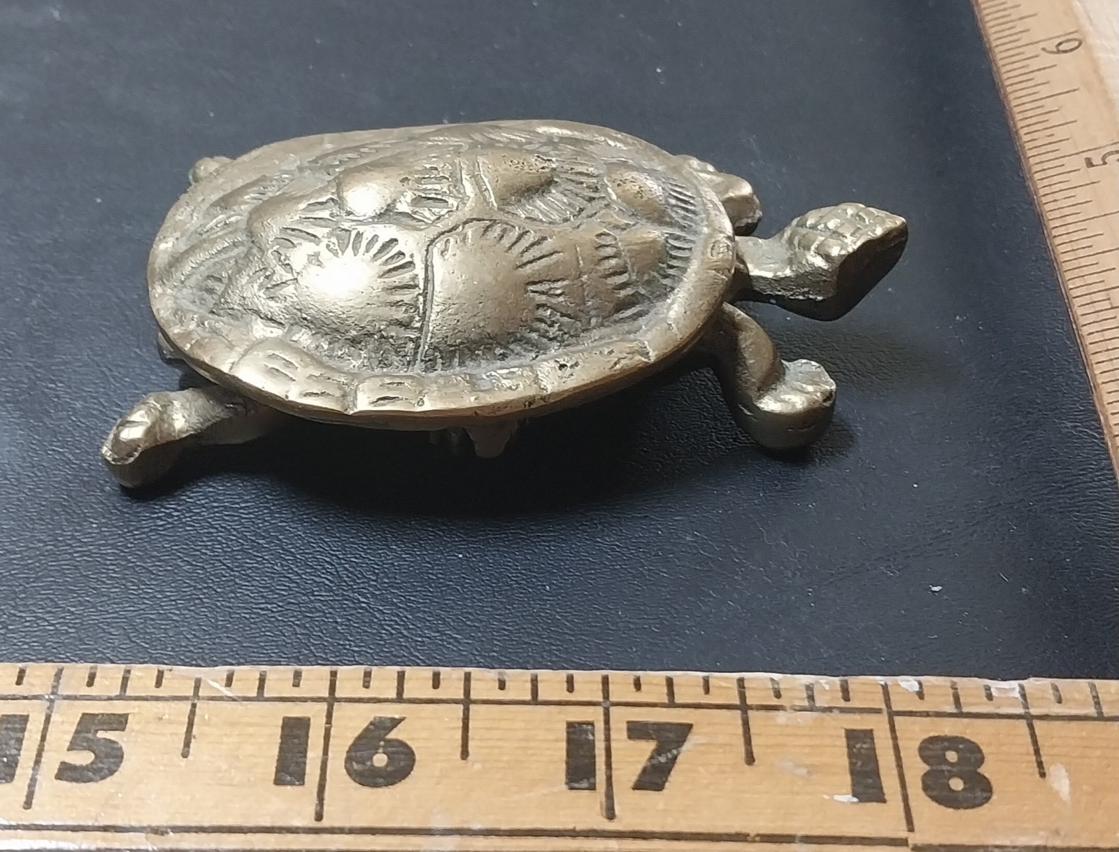 Vintage Solid Brass Turtle Trinket Box Ashtray Hinged Lid
