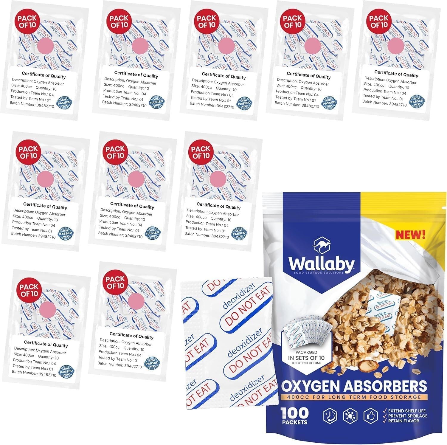 Wallaby 400cc Oxygen Absorbers 100ct Food Grade for Mylar Storage Bags Wallaby 400cc Oxygen Absorbers 100ct Food Grade for Mylar Storage Bags