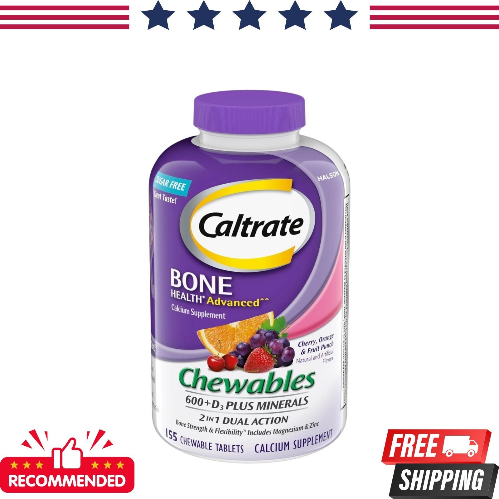 Caltrate Chewables 600+D3 Plus Minerals Calcium Vitamin D 155ct