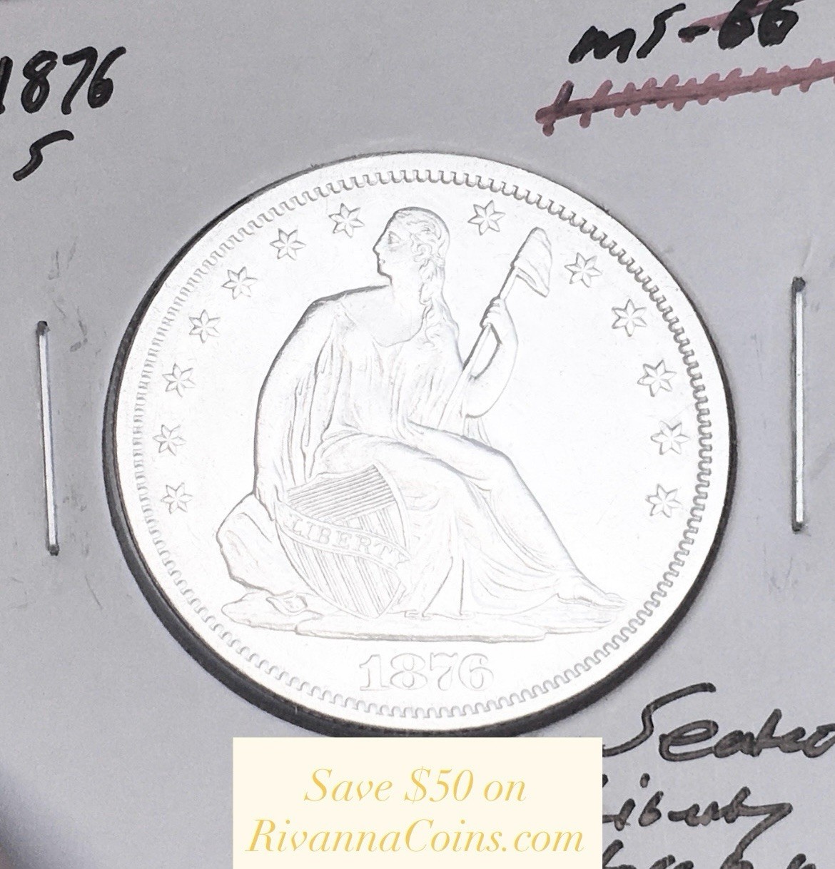 1876-S GEM BU+++  BRILLIANT UNCIRCULATED  U.S. SEATED LIBERTY HALF DOLLAR. WOW