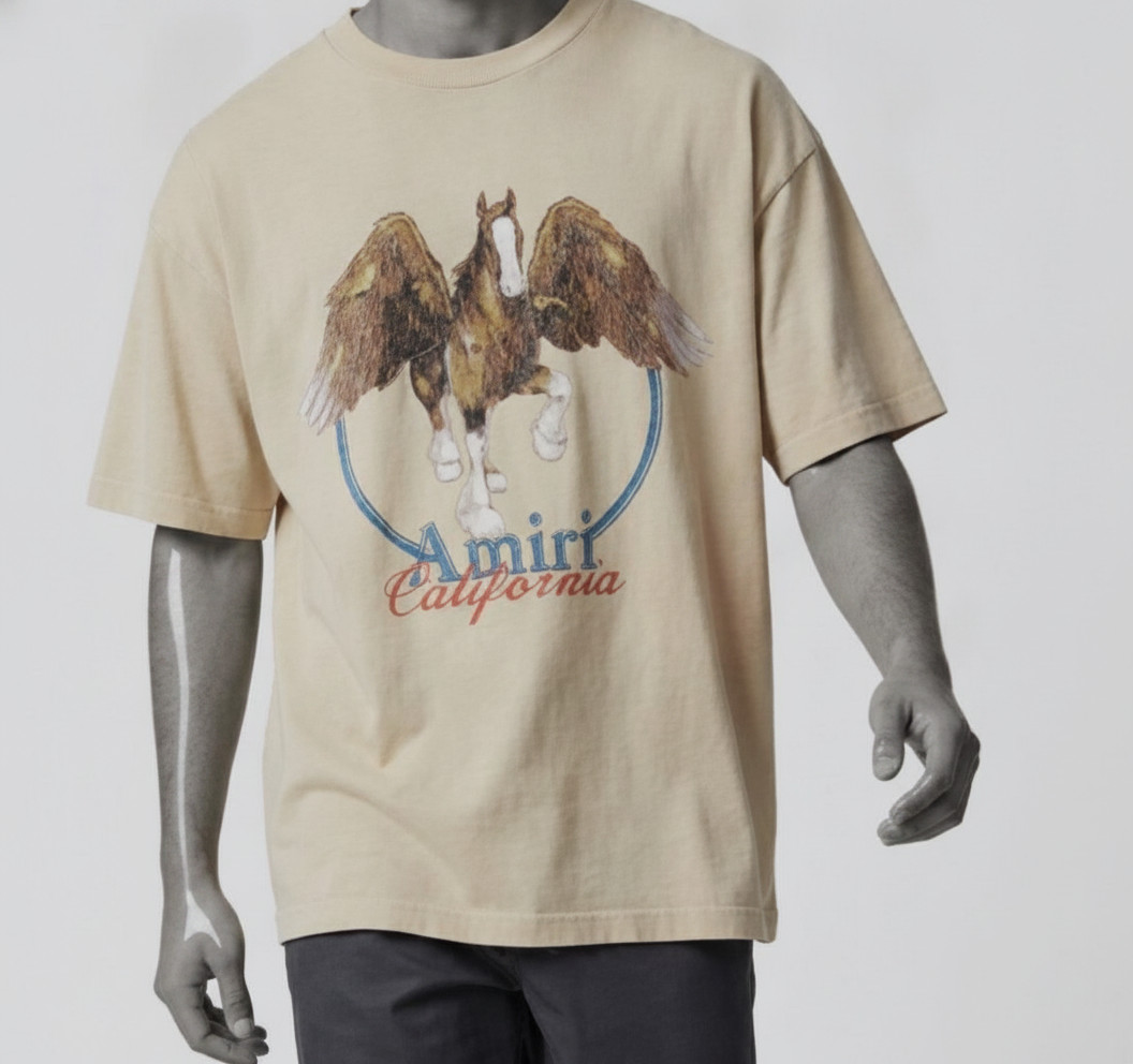 AMIRI Men\'s Beige Vintage Wash Pegasus T-Shirt Size L