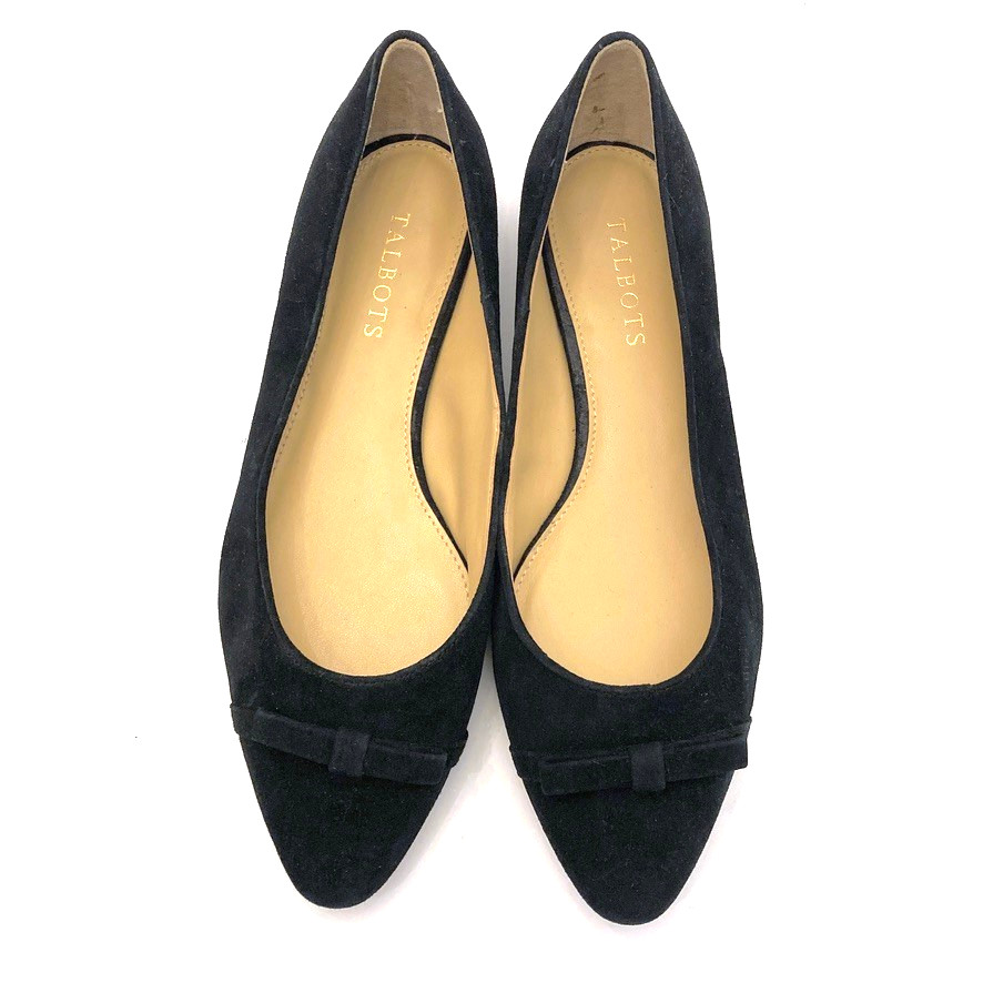 Talbots Edison Flats Black Suede Bow Pointed Toe Womens 8 M NEW Talbots Edison Flats Black Suede Bow Pointed Toe Womens 8 M NEW