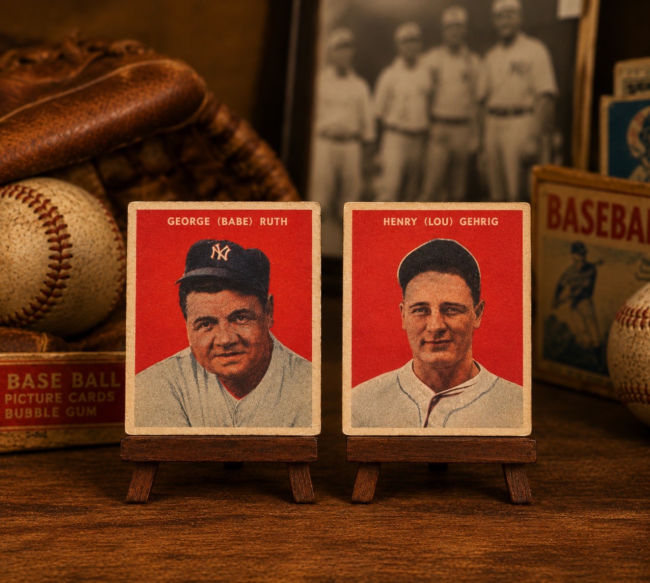 Vintage-Style Souvenir • Babe Ruth Lou Gehrig 1932 US Caramel Aged Novelty Cards