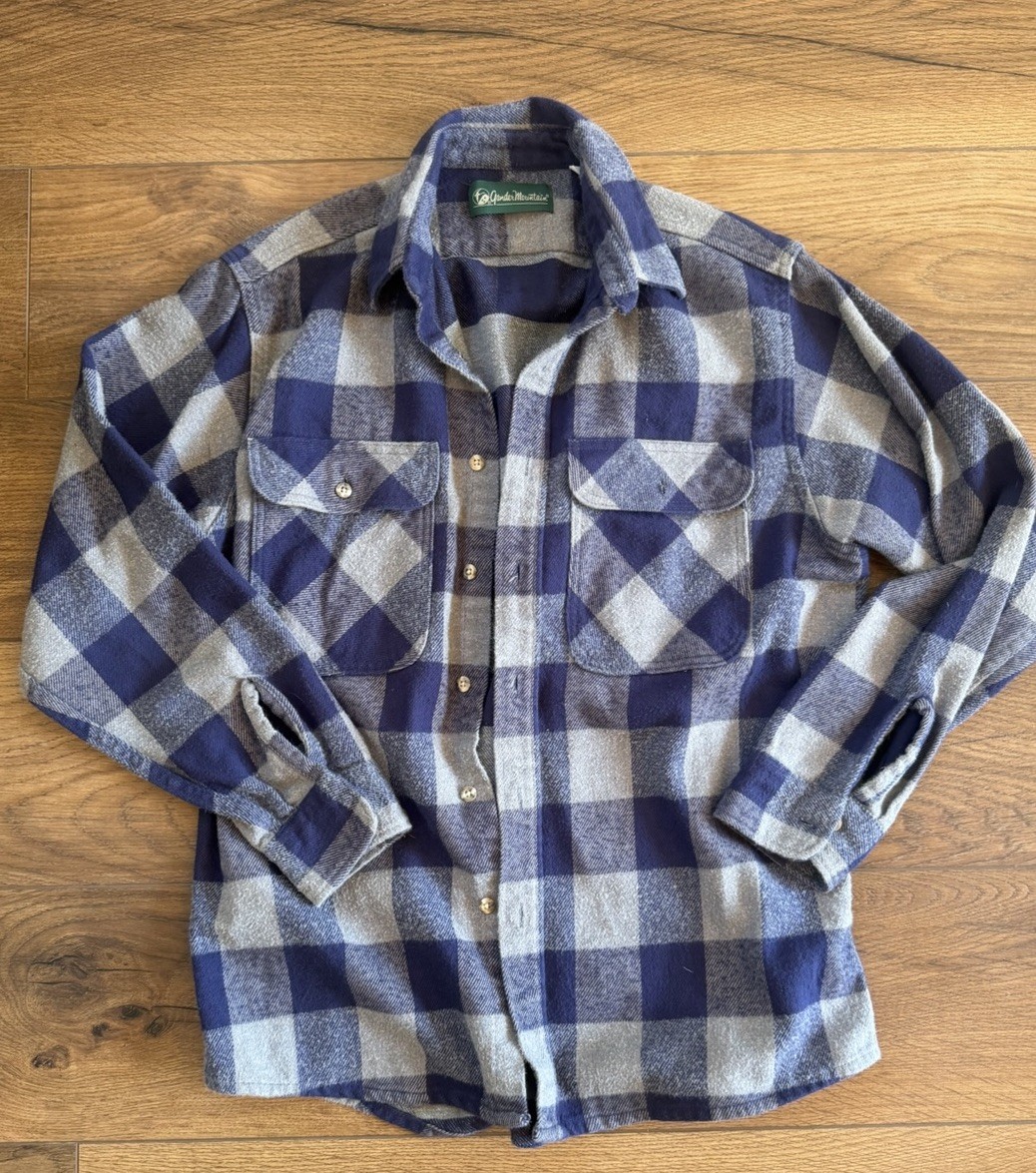 Vintage Gardner Mountain Flannel Shirt Men’s Large USA Made Blue Gray Plaid 90s