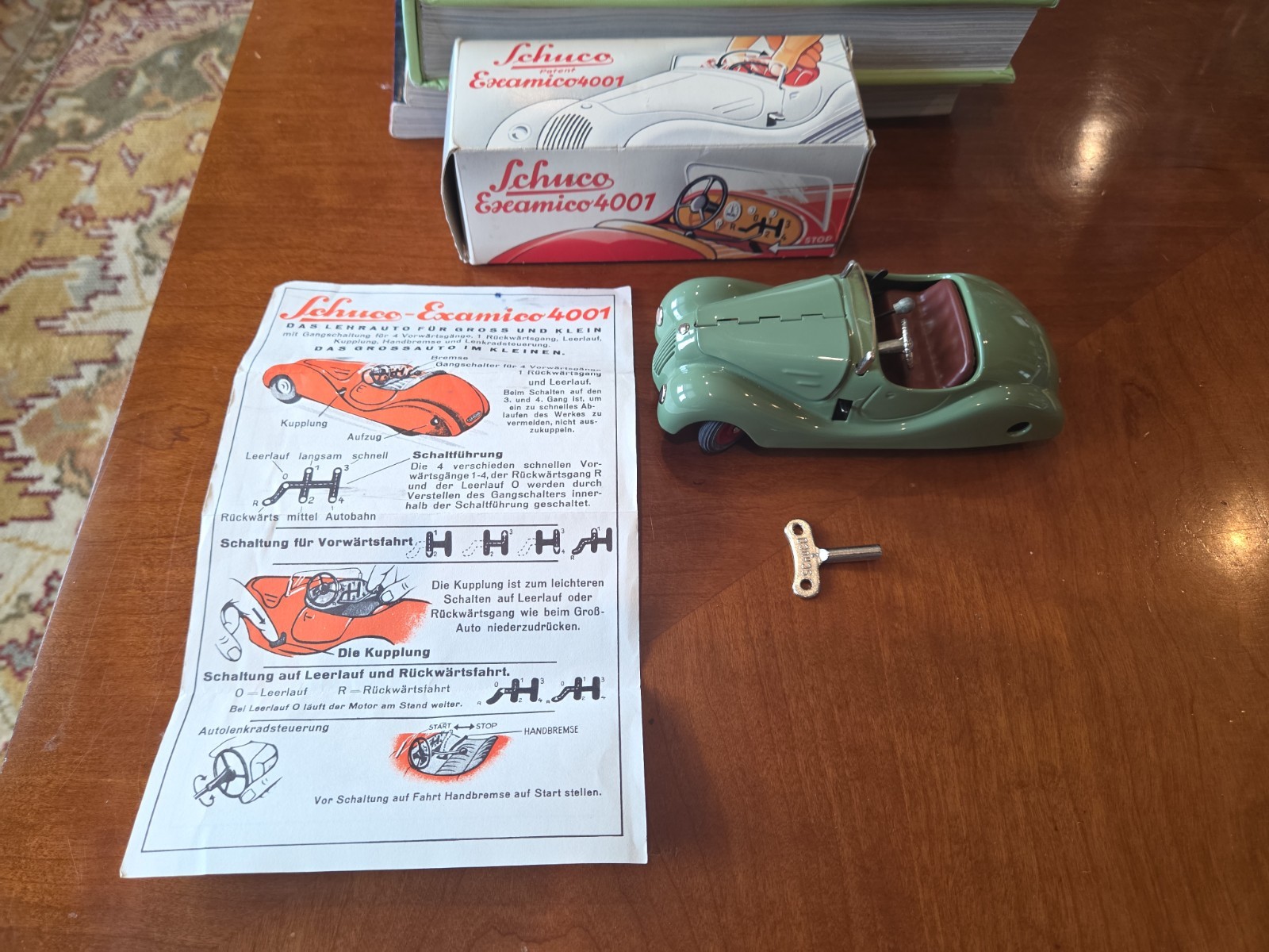 Vintage Schuco Examico 4001 Wind Up Toy Car Original Box Key Instructions W.Germ