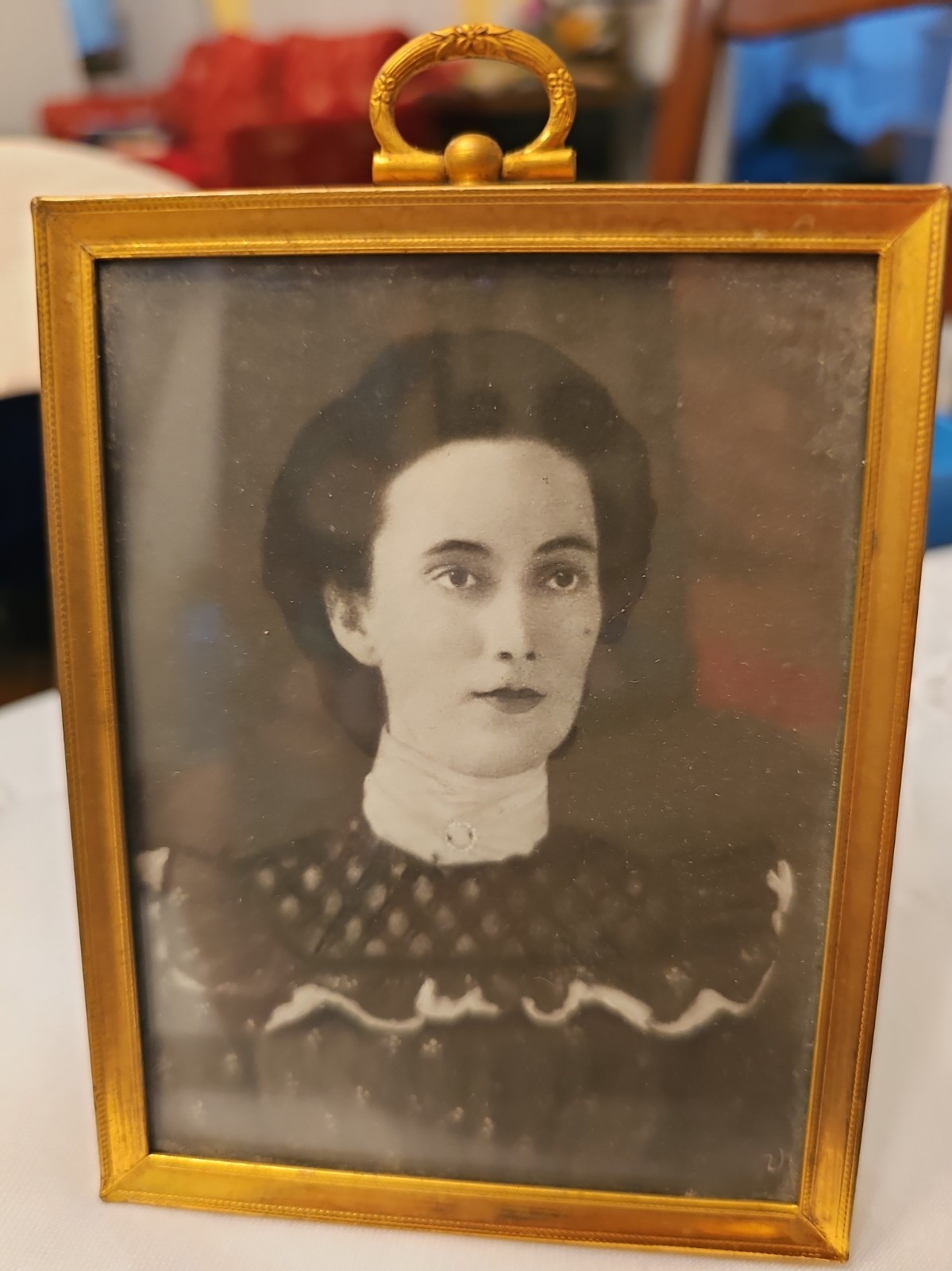 Antique c1900 Woman Portrait / Photo  In 24kt Gold Plated  Frame 3\