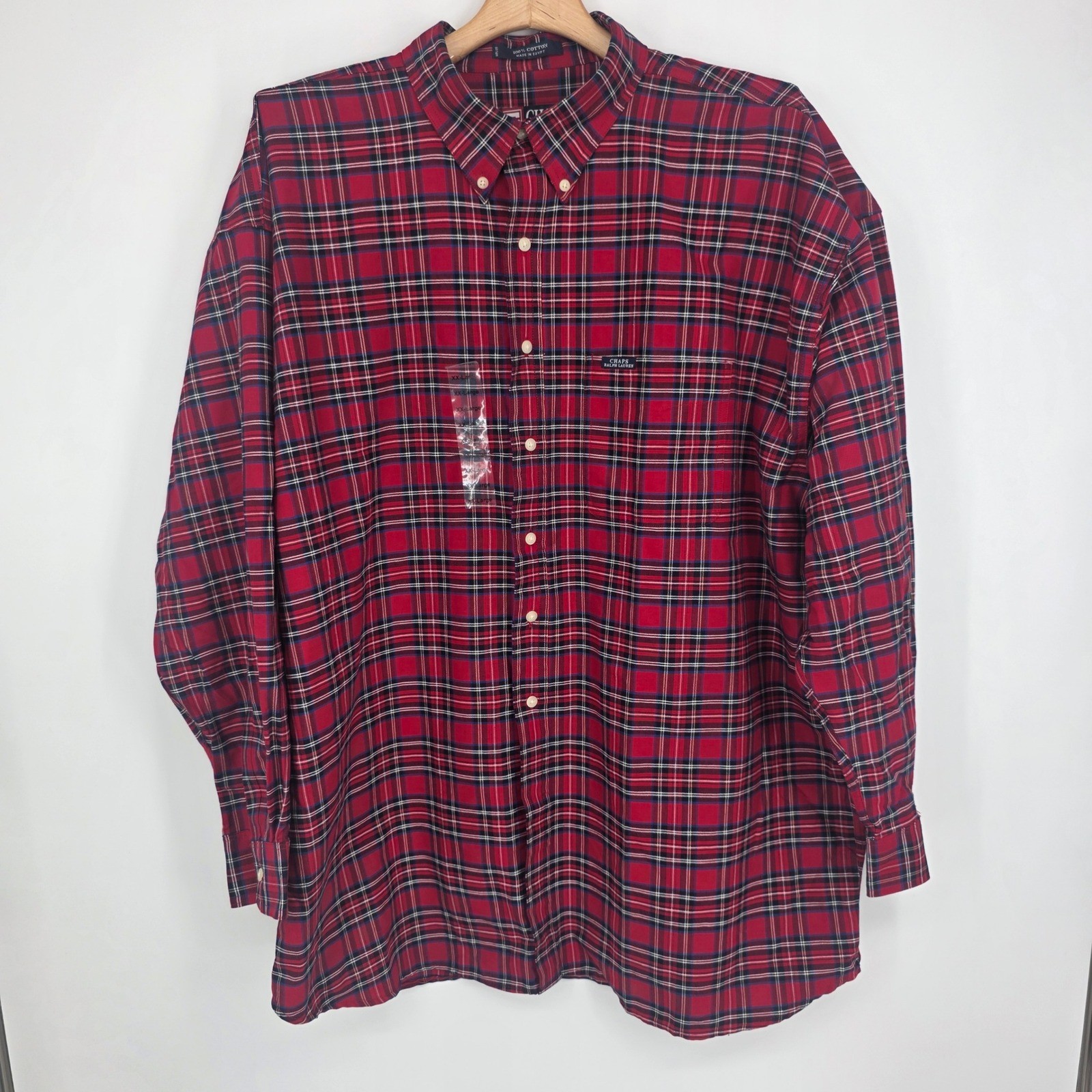 Chaps Ralph Lauren Mens XXL Red Plaid Button Down Shirt Long Sleeve Cotton 61330 Chaps Ralph Lauren Mens XXL Red Plaid Button Down Shirt Long Sleeve Cotton 61330