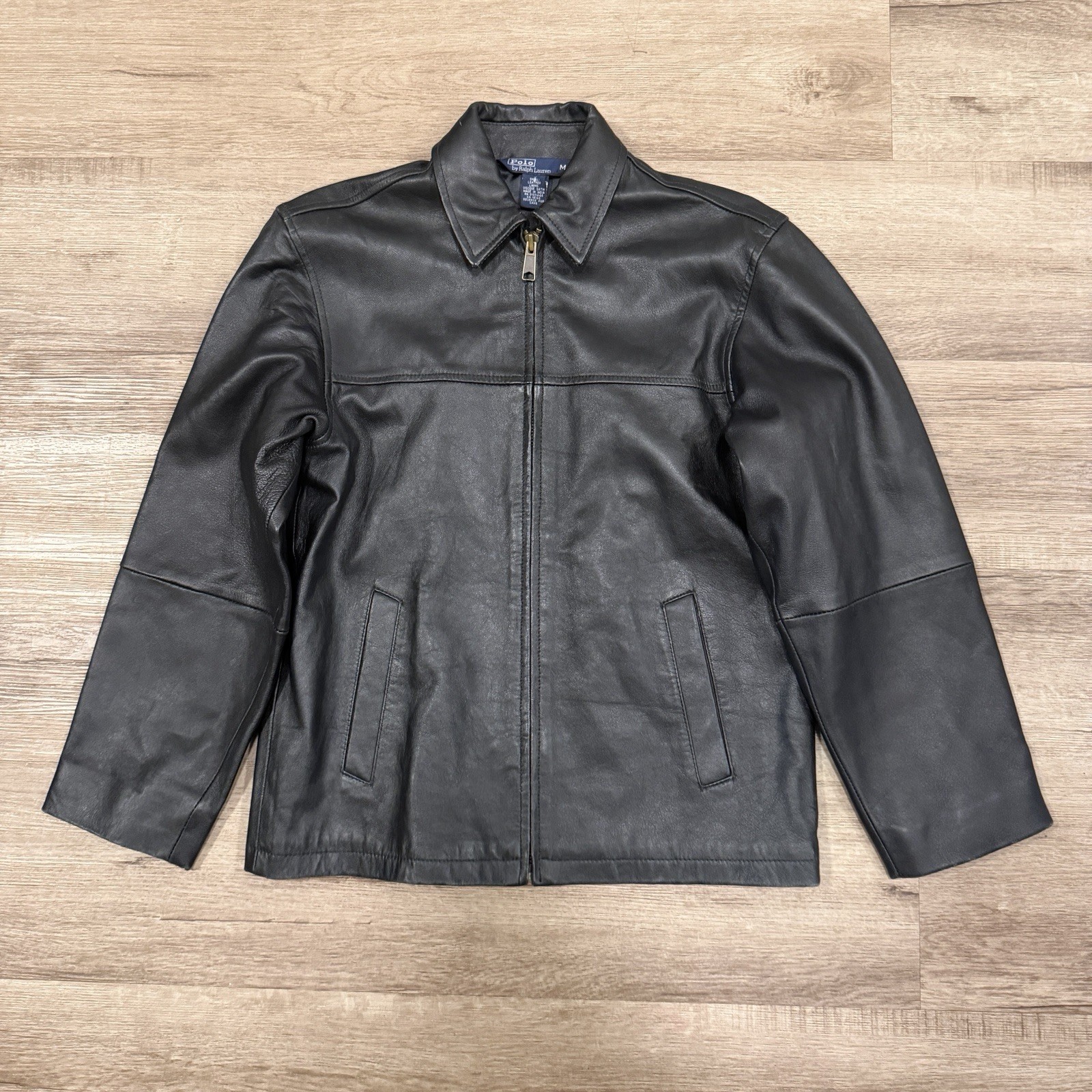 Vintage Polo Ralph Lauren Lamb Skin Black Leather Jacket Harrington Bomber Vintage Polo Ralph Lauren Lamb Skin Black Leather Jacket Harrington Bomber