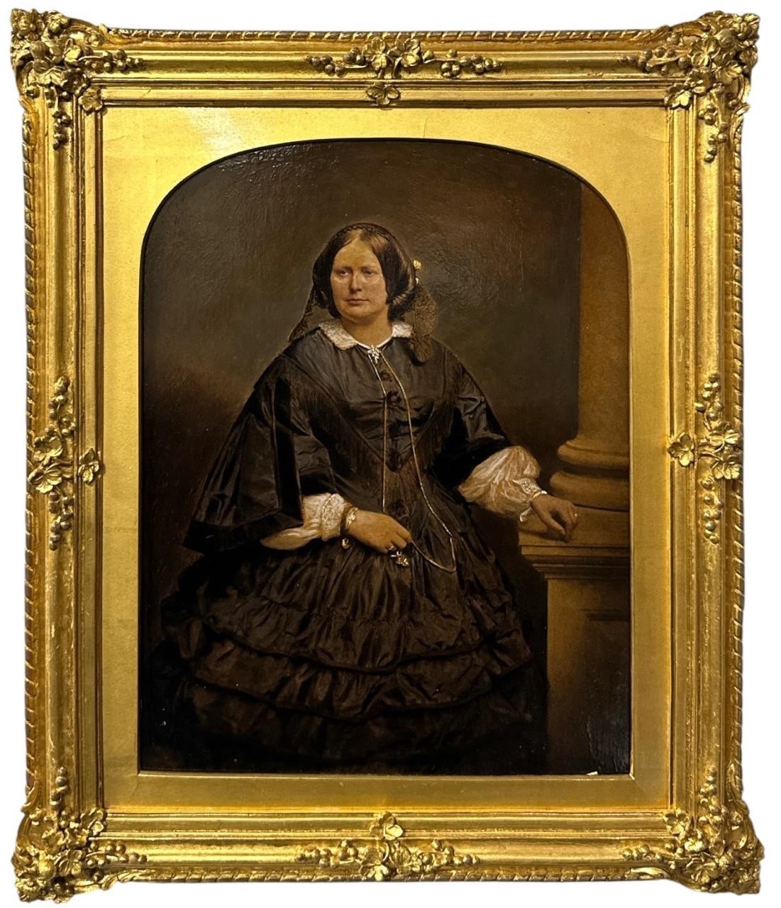 19th Century Hand Coloured Photogravure Portrait of a Lady in Ornate Gilt Frame