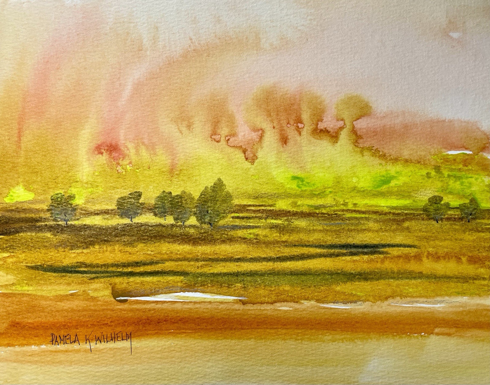 8.5x11” Pamela Wilhelm Original Loose Watercolor Hot Summer Meadow Landscape 8.5x11” Pamela Wilhelm Original Loose Watercolor Hot Summer Meadow Landscape