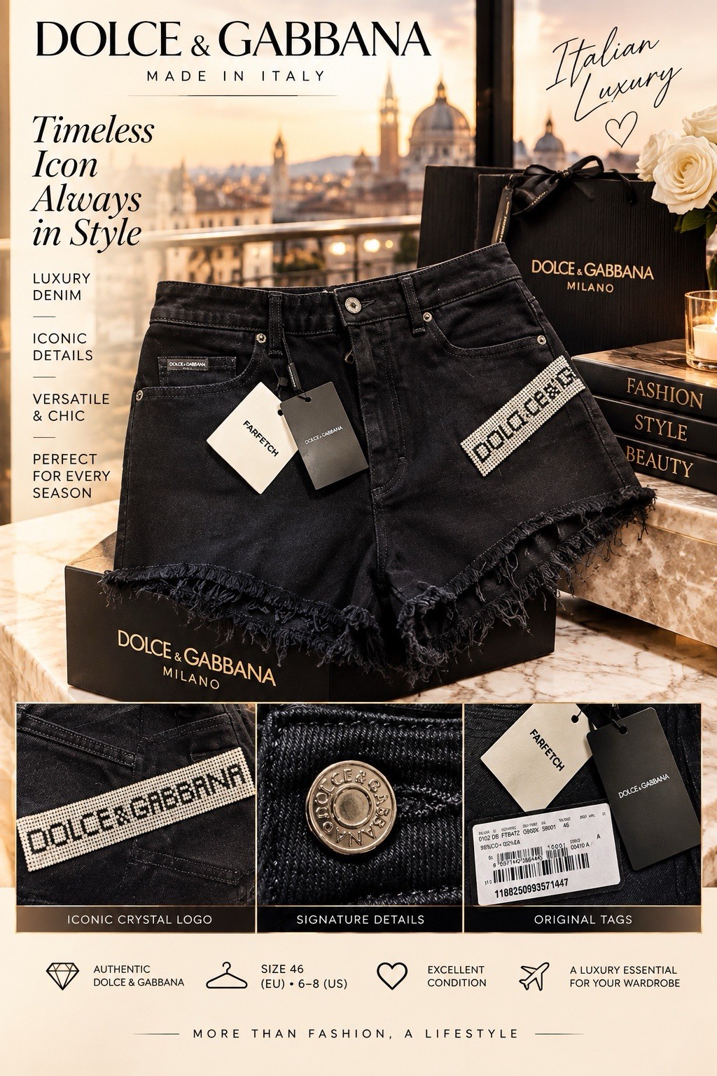 Dolce & Gabbana Black Denim Cut Off Shorts Frayed Logo Pockets 46 eu/ us 6/ Dolce & Gabbana Black Denim Cut Off Shorts Frayed Logo Pockets 46 eu/ us 6/