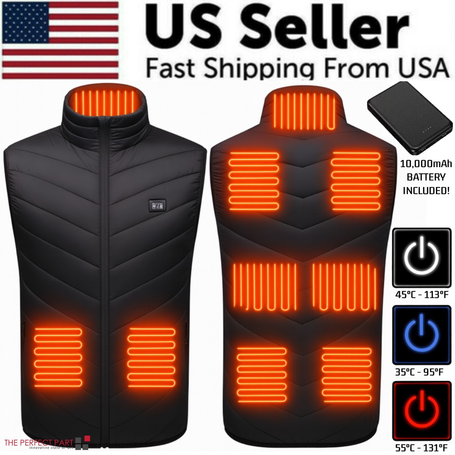 Heated Vest 9 Heating Zones With 10000mAh Battery Pack Electric Heating Vest US Heated Vest 9 Heating Zones With 10000mAh Battery Pack Electric Heating Vest US
