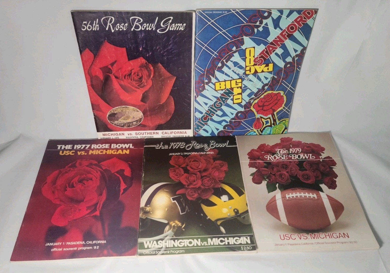 Michigan Wolverines Rose Bowl Football Programs \'70, \'72, \'77, \'78, \'79 ~ Used 