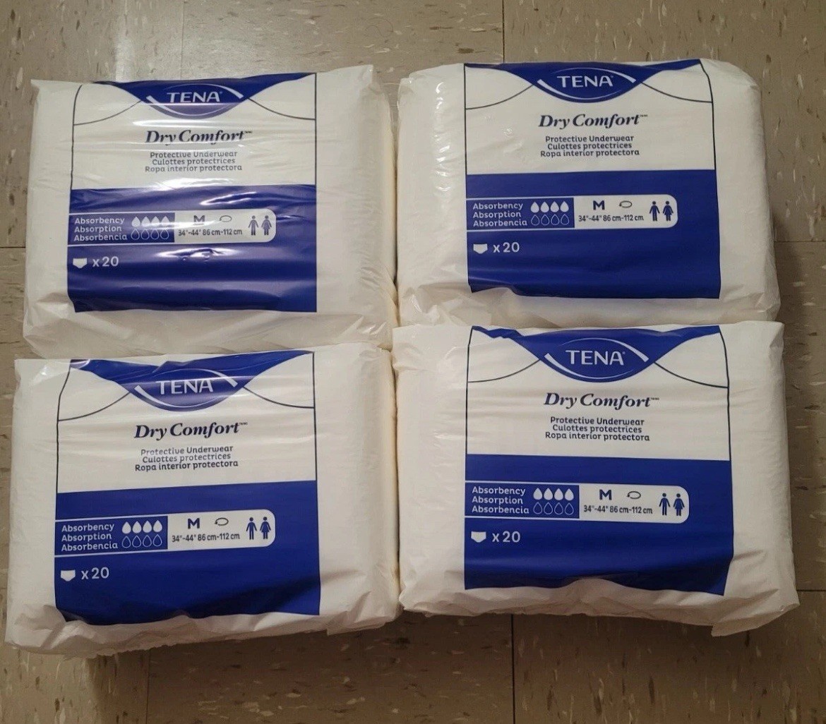 4pk (80pcs) Tena Dry Comfort Adult Protective Underwear White Size M 34\