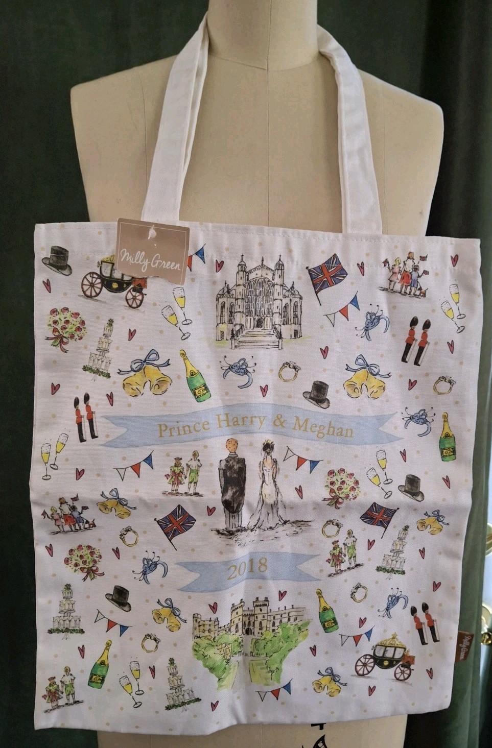 NWTS Official MILLY GREEN Prince Harry & Meghan Royal Wedding 2018 Tote Shopper NWTS Official MILLY GREEN Prince Harry & Meghan Royal Wedding 2018 Tote Shopper