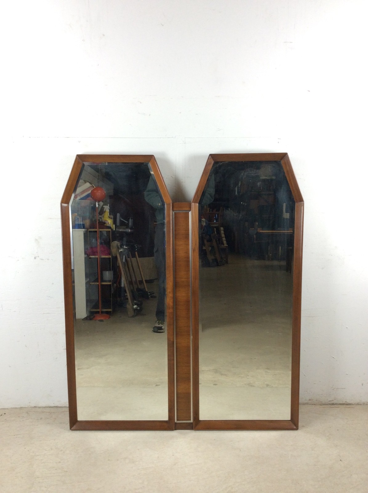 Unique Mid Century Modern Wall Mirror with Hexagonal Glass Panes