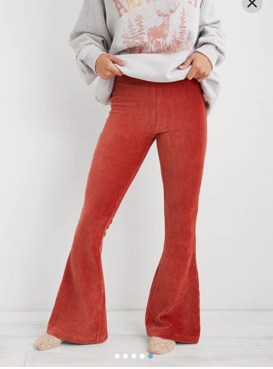 Aerie Burnt Orange Chenille Ribbed Flare Pants Aerie Burnt Orange Chenille Ribbed Flare Pants