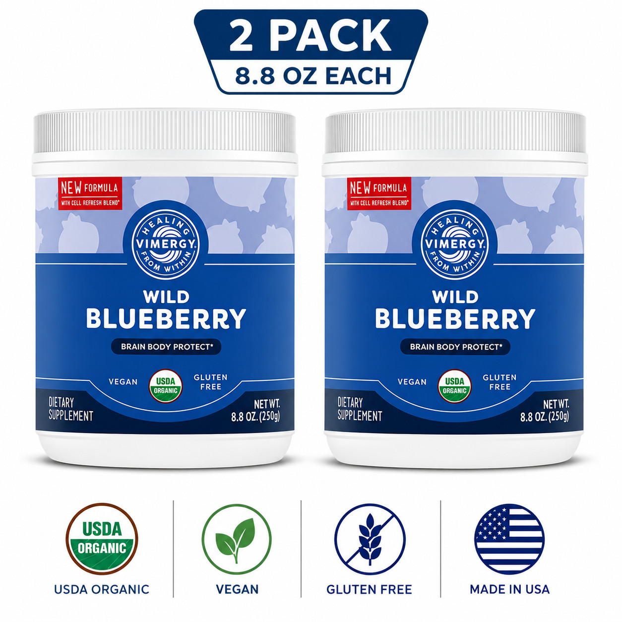 Vimergy USDA Organic Wild Blueberry Powder 8.8 oz 2 Pack Vegan Supplement 