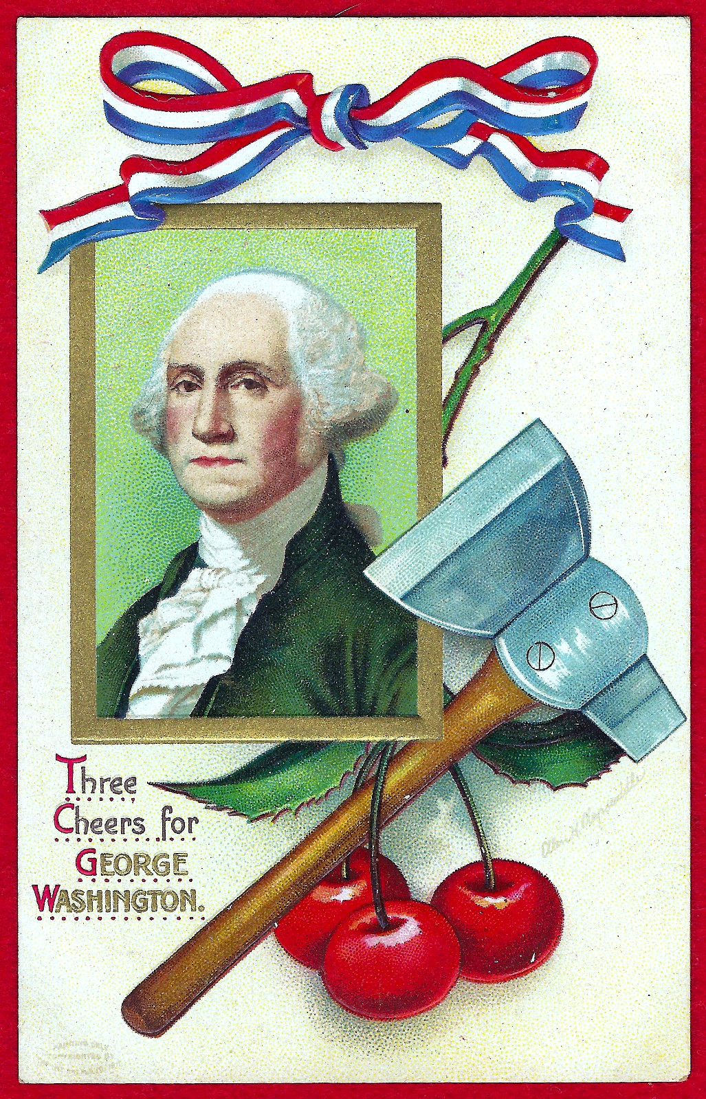 Vtg Clapsaddle Patriotic A/S Emb PC Washington Cherries Hatchet 1911 Near Mint