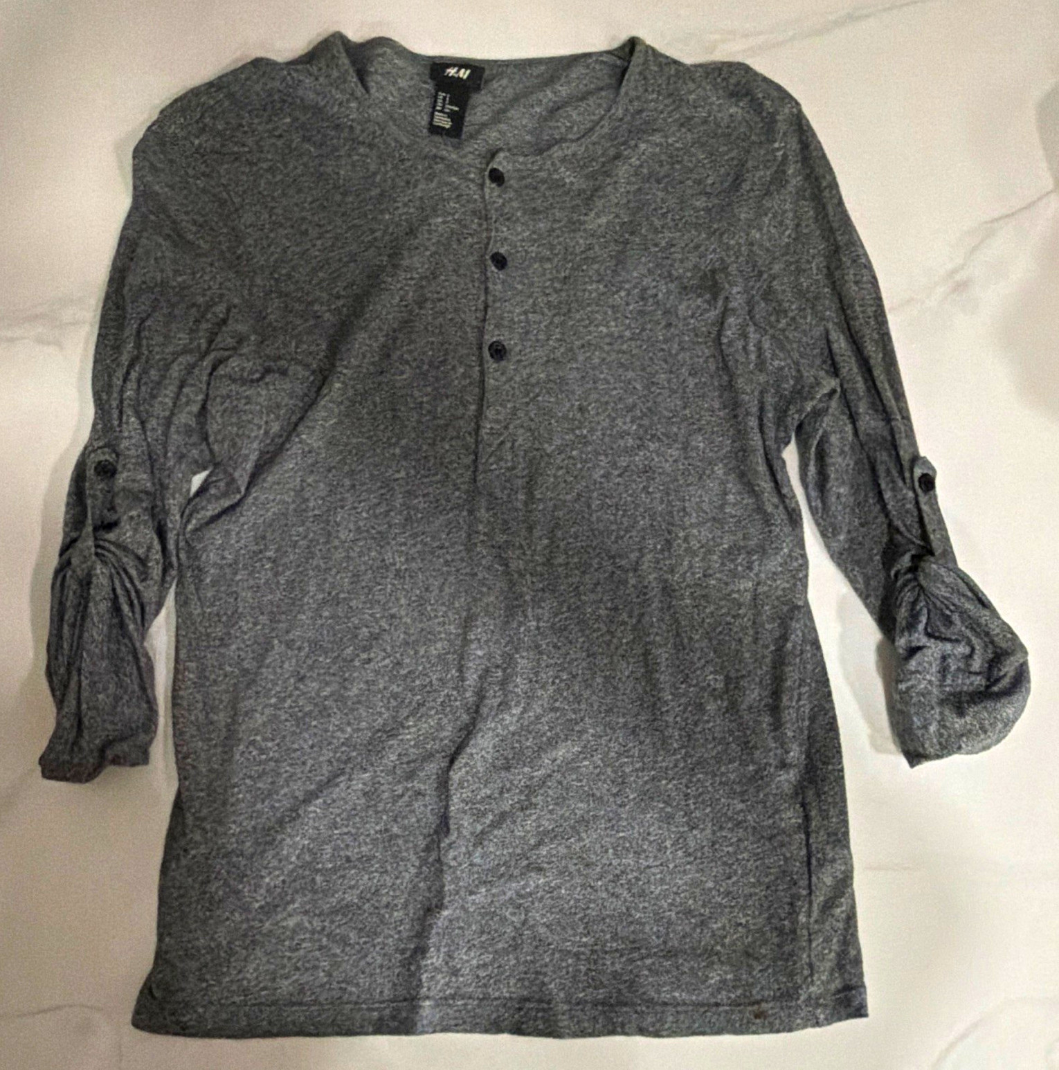 H&M Men\'s Gray Solid Henley T-Shirt Long Sleeve Cotton Jersey Button Size S H&M Men\'s Gray Solid Henley T-Shirt Long Sleeve Cotton Jersey Button Size S