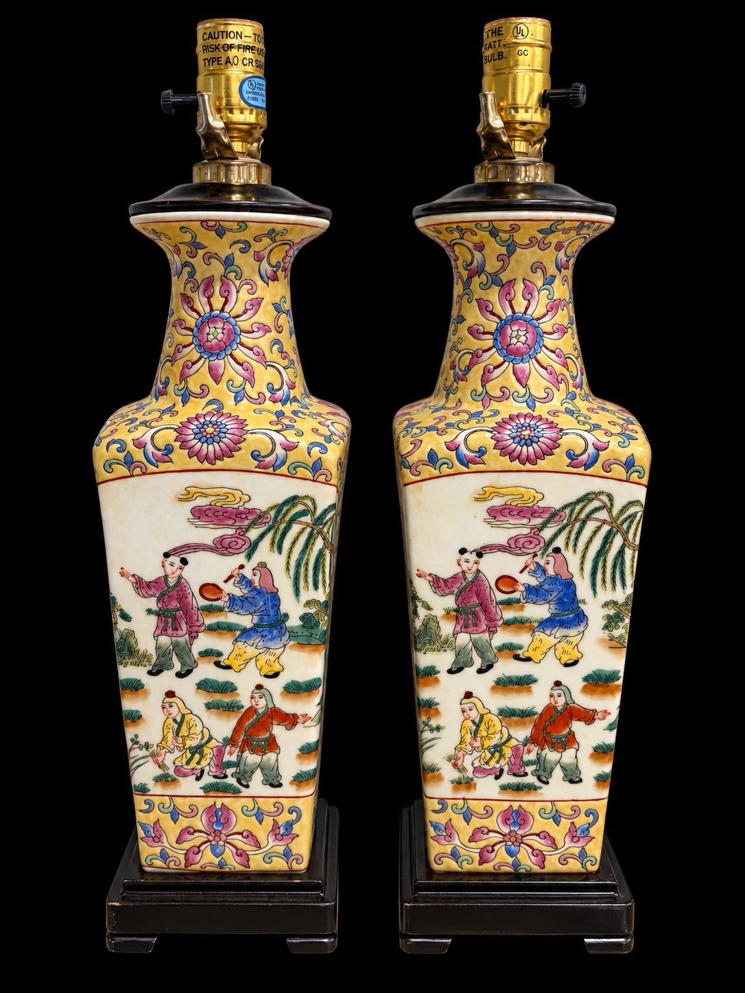 Pair of Vintage Chinese Famille Rose Lamps Hand Painted Pair of Vintage Chinese Famille Rose Lamps Hand Painted