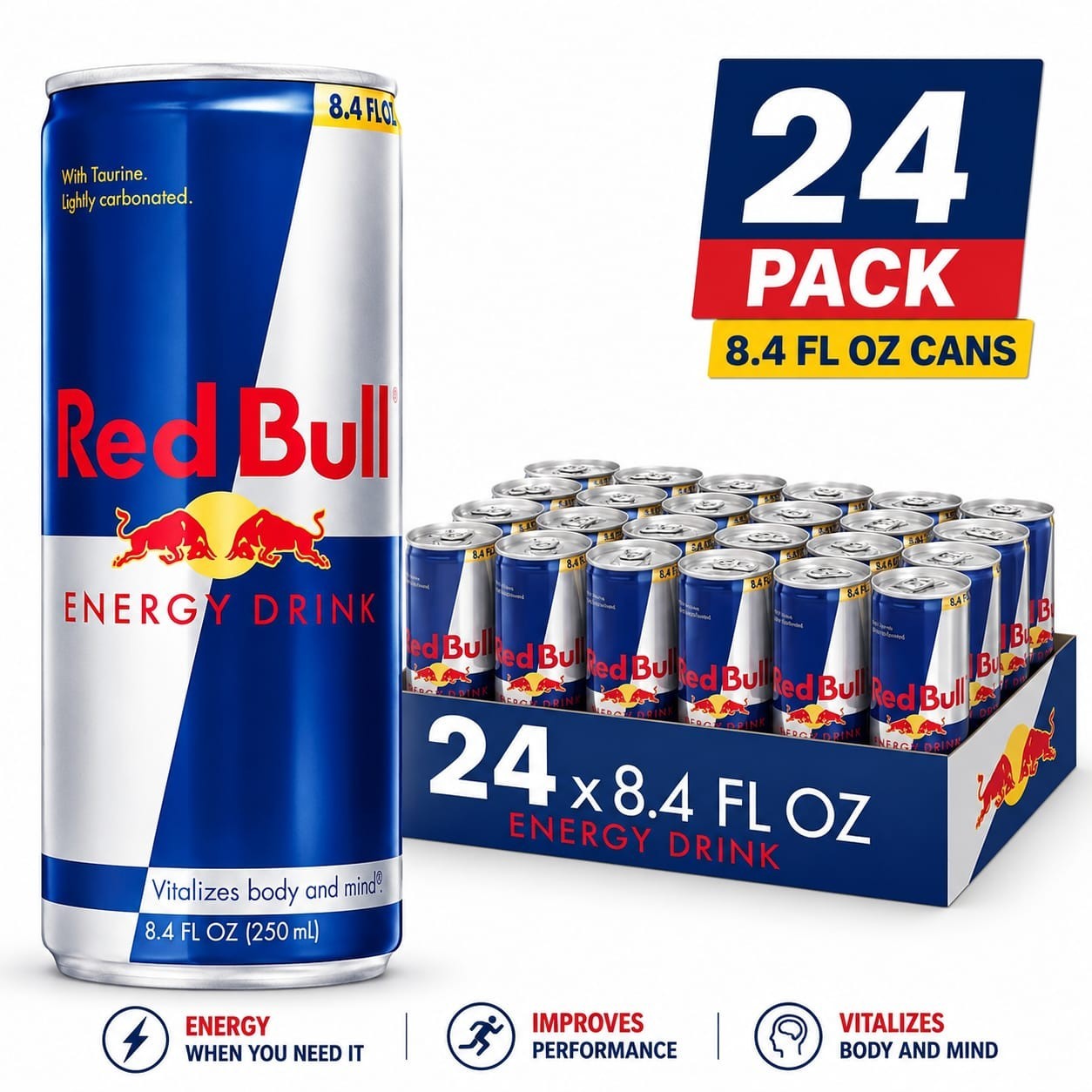 Red Bull Energy Drink with 80mg Caffeine plus Taurine, 8.4 Fl Oz (24 Pack) Cans Red Bull Energy Drink with 80mg Caffeine plus Taurine, 8.4 Fl Oz (24 Pack) Cans