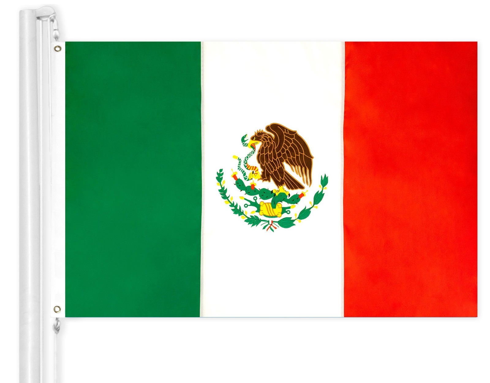 Double Sided Embroidered Mexican Flag 3x5 Ft 210D Polyester Brass Grommets