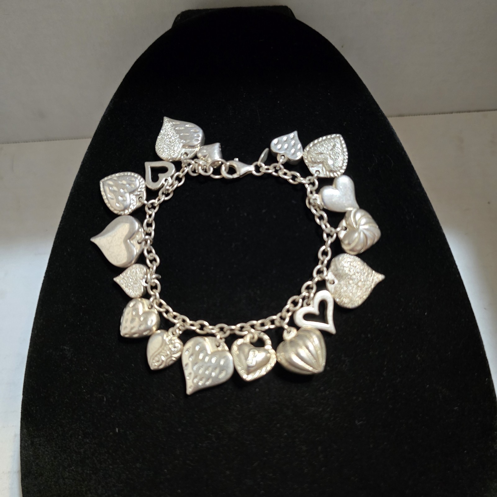 Vintage 'JCM' Sterling Silver Mauritius Puffy Heart Charm Bracelet 7.25 Inch Vintage 'JCM' Sterling Silver Mauritius Puffy Heart Charm Bracelet 7.25 Inch