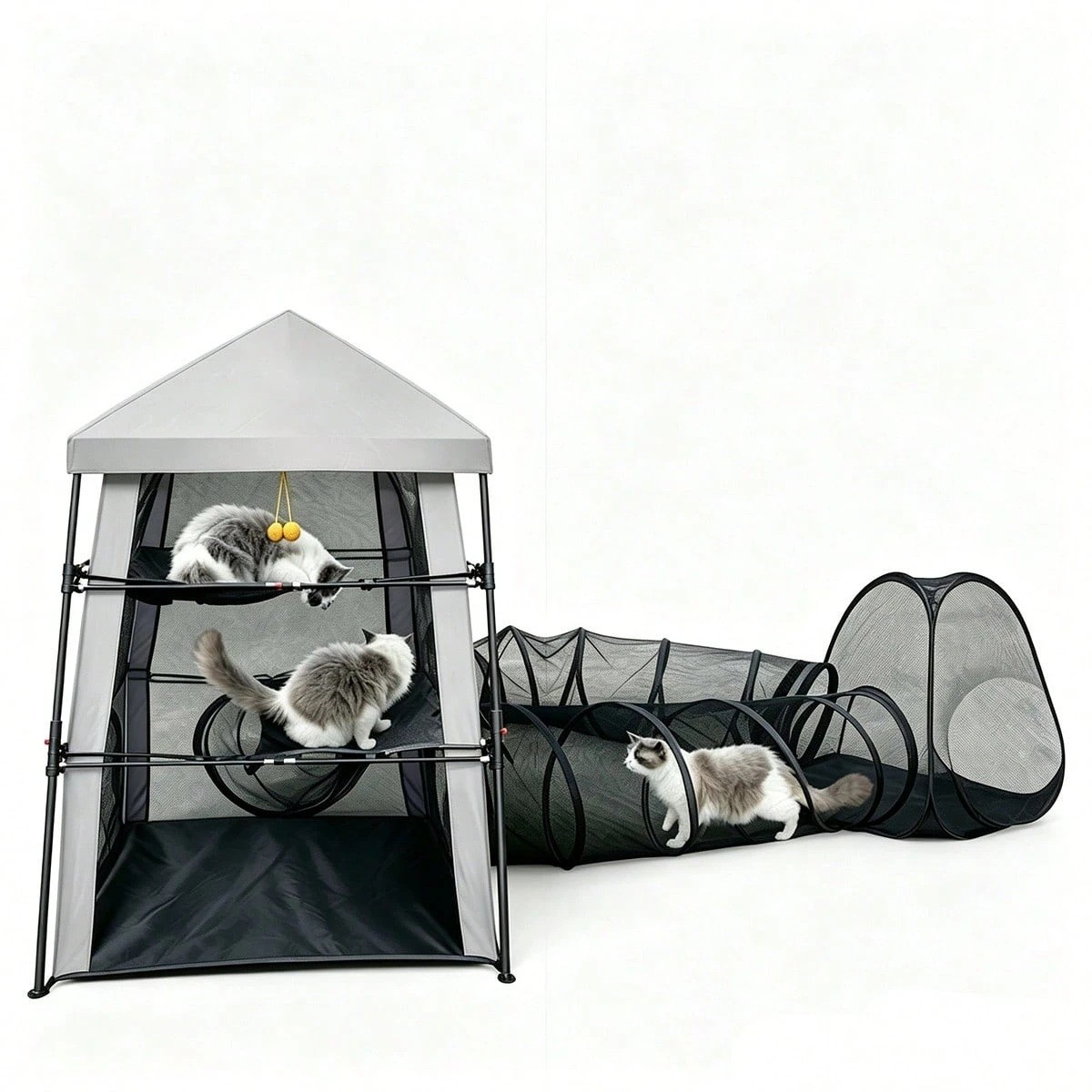Portable Cat Enclosure 3 Tier Foldable Catio Tent with Tunnels and Cube Portable Cat Enclosure 3 Tier Foldable Catio Tent with Tunnels and Cube