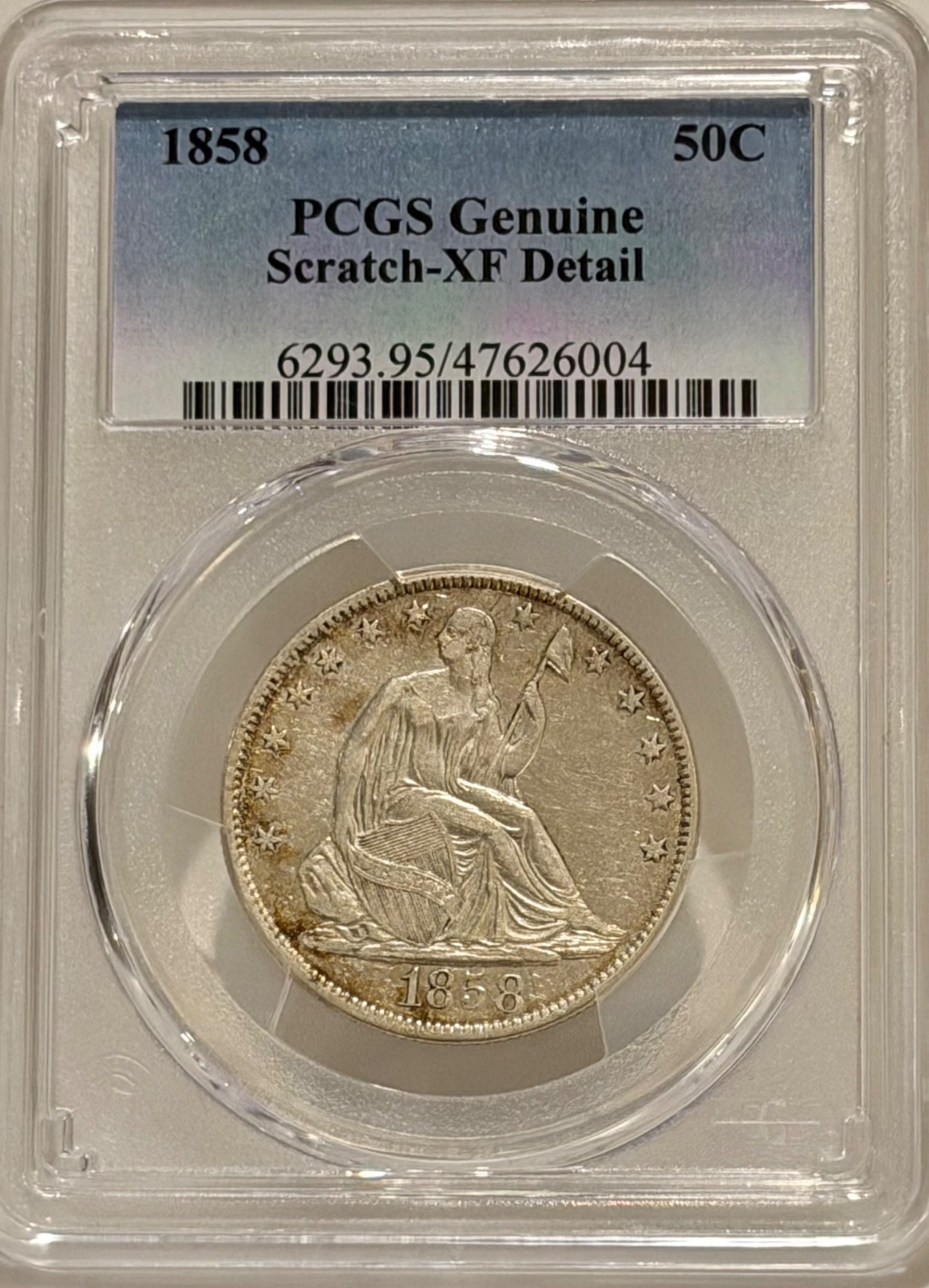 1858 P Seated Liberty Silver Half Dollar PCGS XF Details