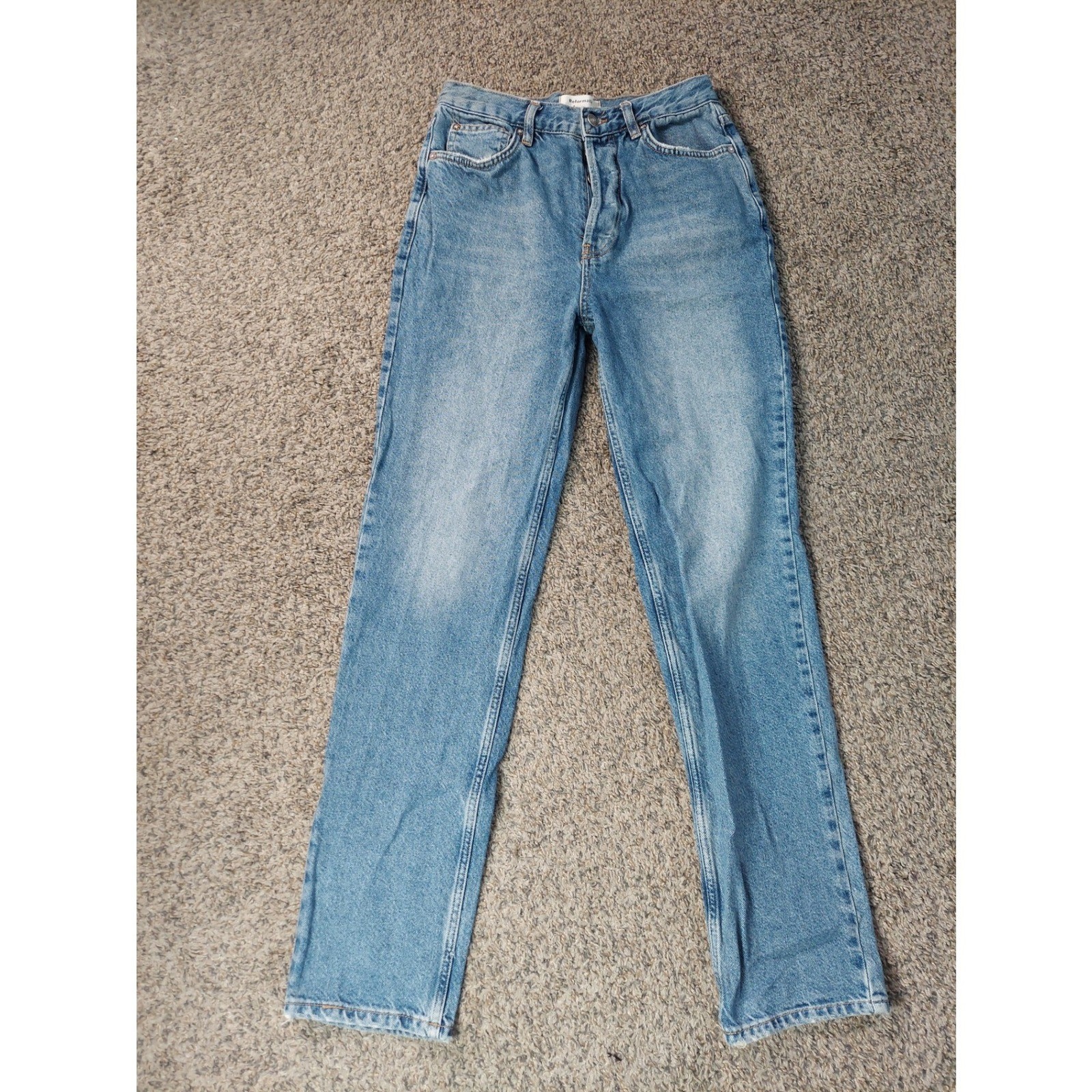 Reformation Cynthia High Rise Straight Leg Jeans 27 Blue Women Denim Button Fly Reformation Cynthia High Rise Straight Leg Jeans 27 Blue Women Denim Button Fly